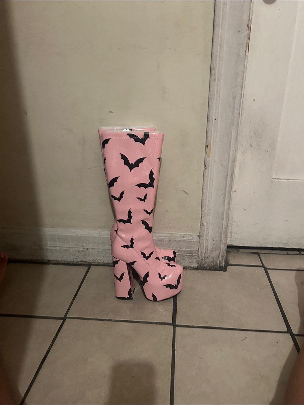 Pink Bat Print Knee-High boots